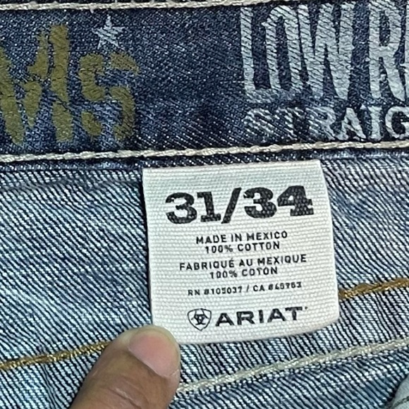 ARIAT Denim M5 Men’s Blue Jeans Low Rise Straight 31x34 W/ Patches Distressed - Picture 8 of 15